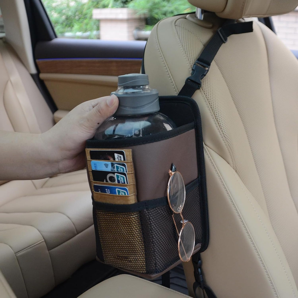 Large Car Cup Holder Expander Water Bottles, Big Drinks Holder Bag(Black)