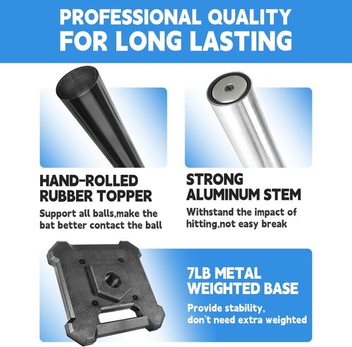 Baseball Softball Batting Tee - Height Adjustable 25” to 43” with Heavy Metal Base & Durable Aluminum Stem