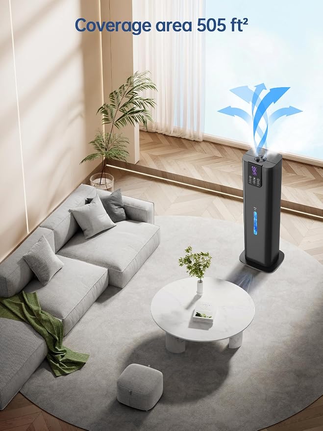 8L Smart Humidifiers for Bedroom Large Room, 2.1Gal Cool Mist Top Fill Diffuser Ambient Light, App & Remote Control, 3 Mist Modes, Quiet Humidifier for Home Office Plant (Black)