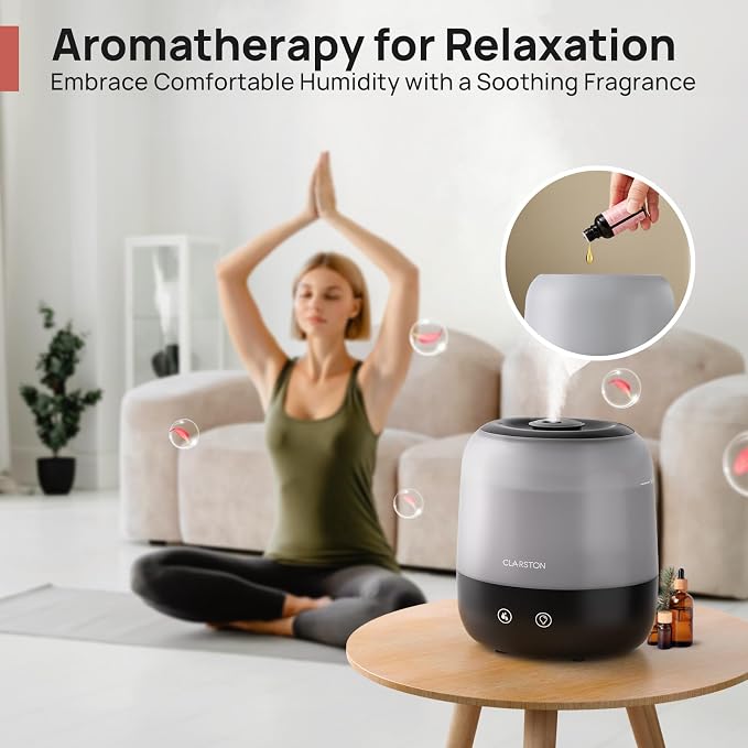 Clarston Humidifiers for Bedroom, 2L Top Fill with 360° Nozzle for Large Room, 7-Color Night Light, 24dB Quiet Cool Mist Air Humidifier for Baby Nursery & Plants, No BPA, Auto Shut Off, Easy to Clean