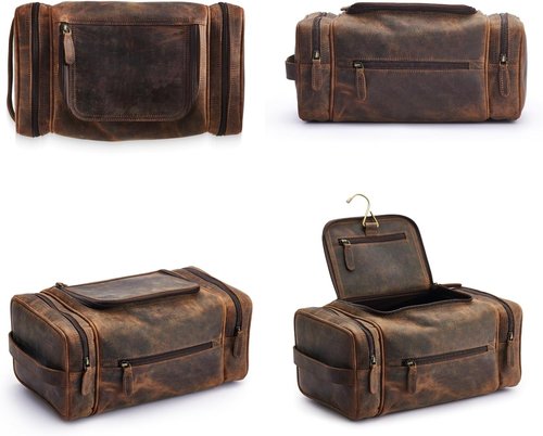 NomadCraftsCo. Extra Large Leather Toiletry Bag - Premium Travel Dopp Kit for Men, Stylish Organizer