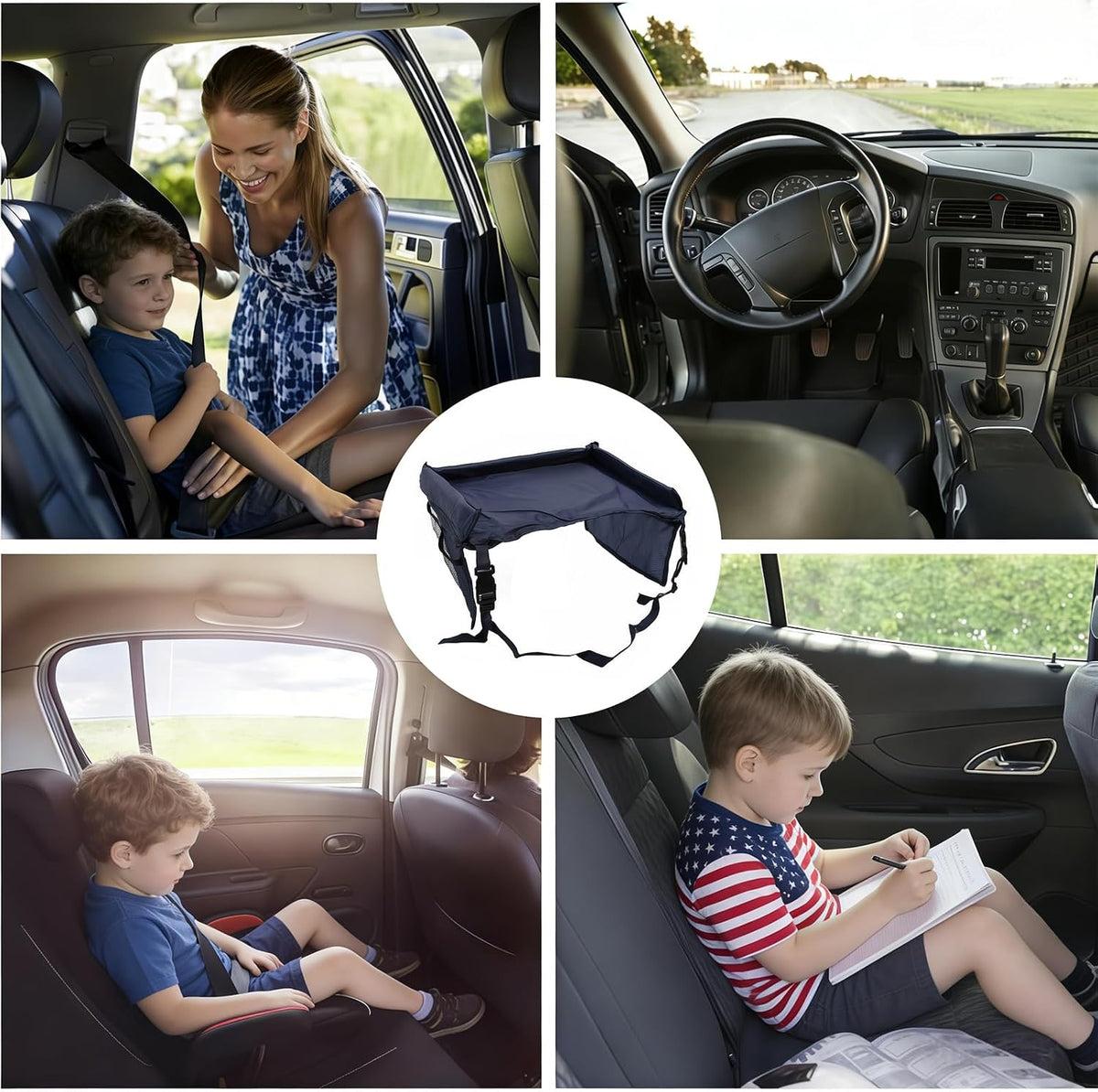Kids Travel Tray for Car Seat - Toddler Road TripEssentials with Drawing Kit, Lap Desk Organizer for Car &Airplane