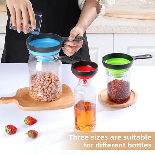 2 Set, 6 Pack Funnels for Filling Bottles, Dokpod Kitchen Funnels for Kitchen Use, Canning Funnel Wide Mouth, Small and Large Collapsible Silicone Funnel Set
