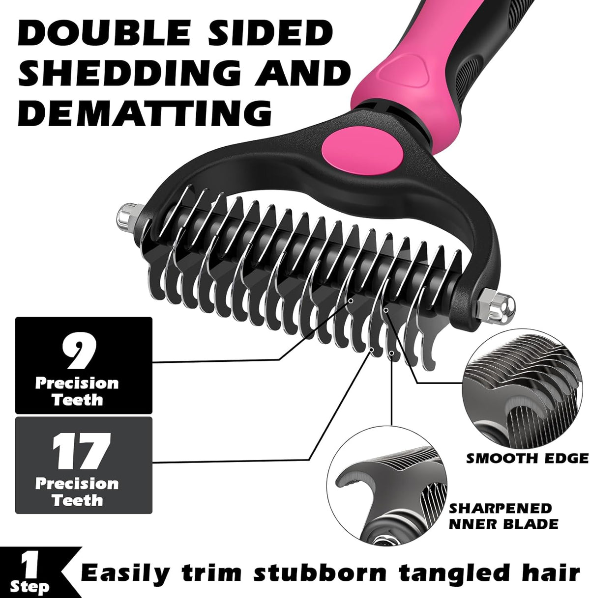 Skiennix Self-Cleaning Slicker Brush Set - Pet Grooming Rake & Flea Comb for Dogs, Cats, Horses | Red