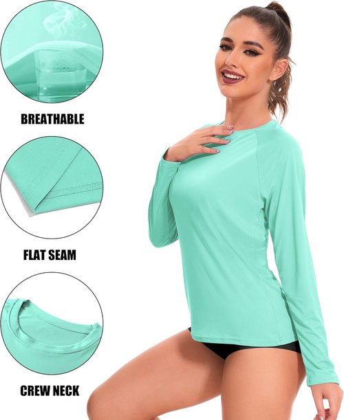 Kinglaman Rash Guard for Women - UPF 50+ Long Sleeve Swim Shirt for Sun Protection | 4 Pack