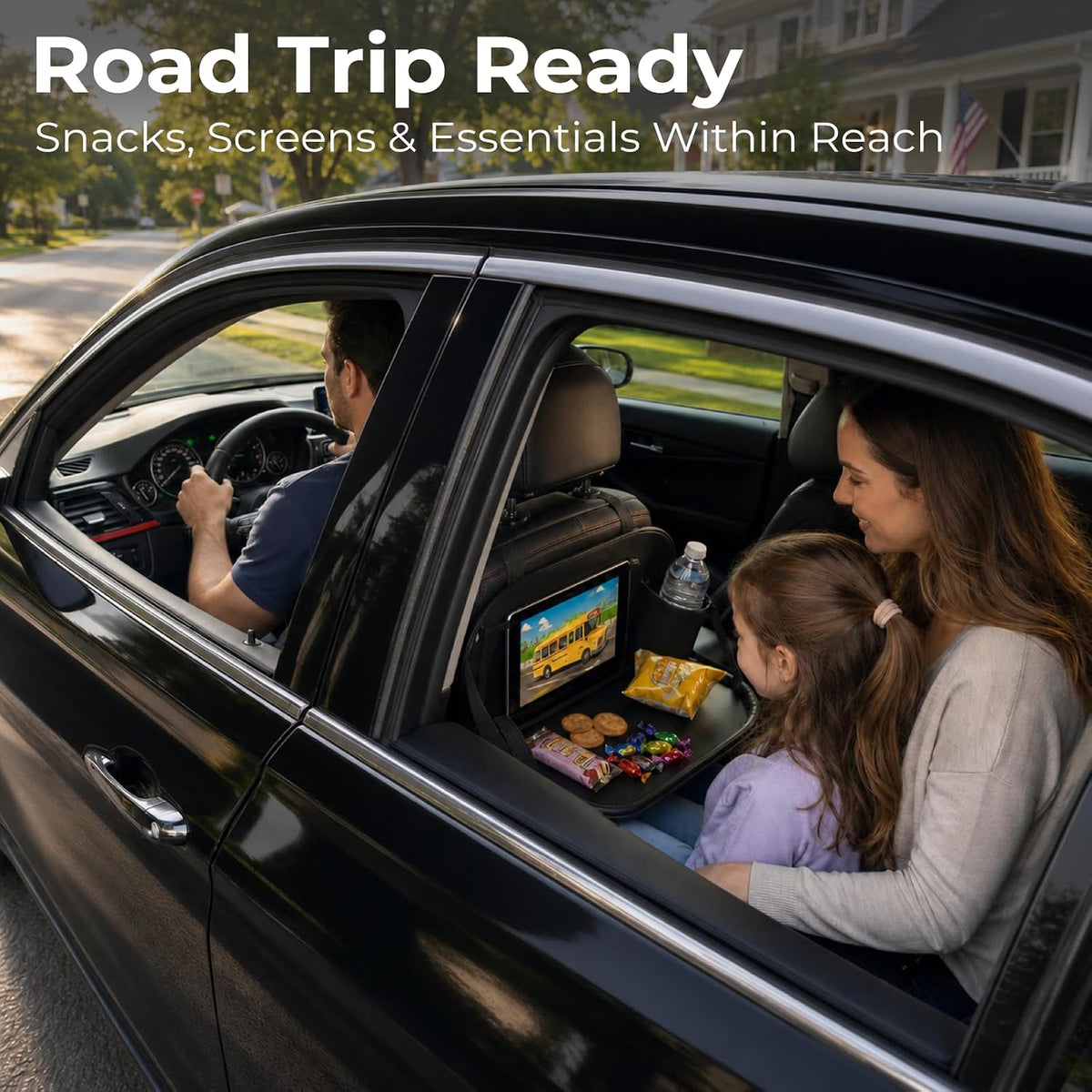 5-in-1 Backseat Car Organizer with Car Seat Tray, Car Backseat Organizers