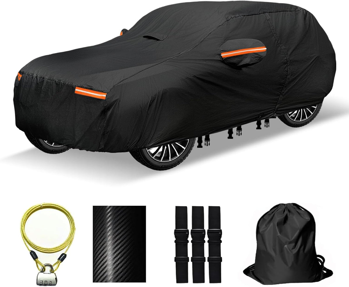 30 Layers SUV Car Cover for Automobiles All Weather Waterproof, Outdoor Snowproof UV Protection Windproof, Door Zipper, Soft Cotton, Heavy Duty Universal Car Covers, (Black, Fit SUV 171"-180")