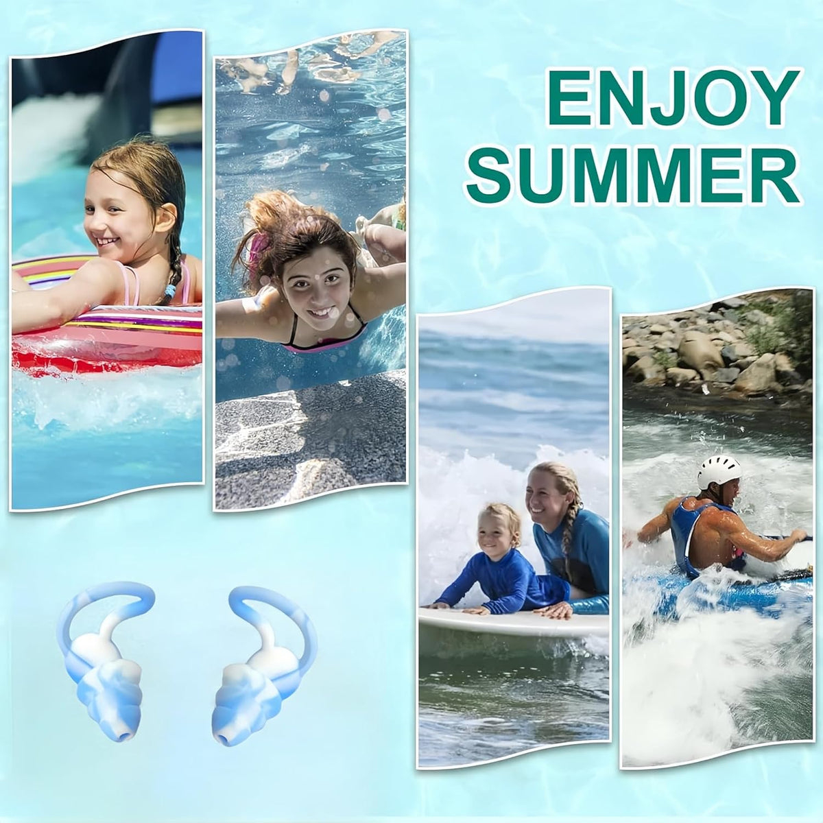 Tayogo Waterproof Silicone Swim Ear Plugs - 3 Pairs for Swimming, Surfing & Snorkeling | Blue