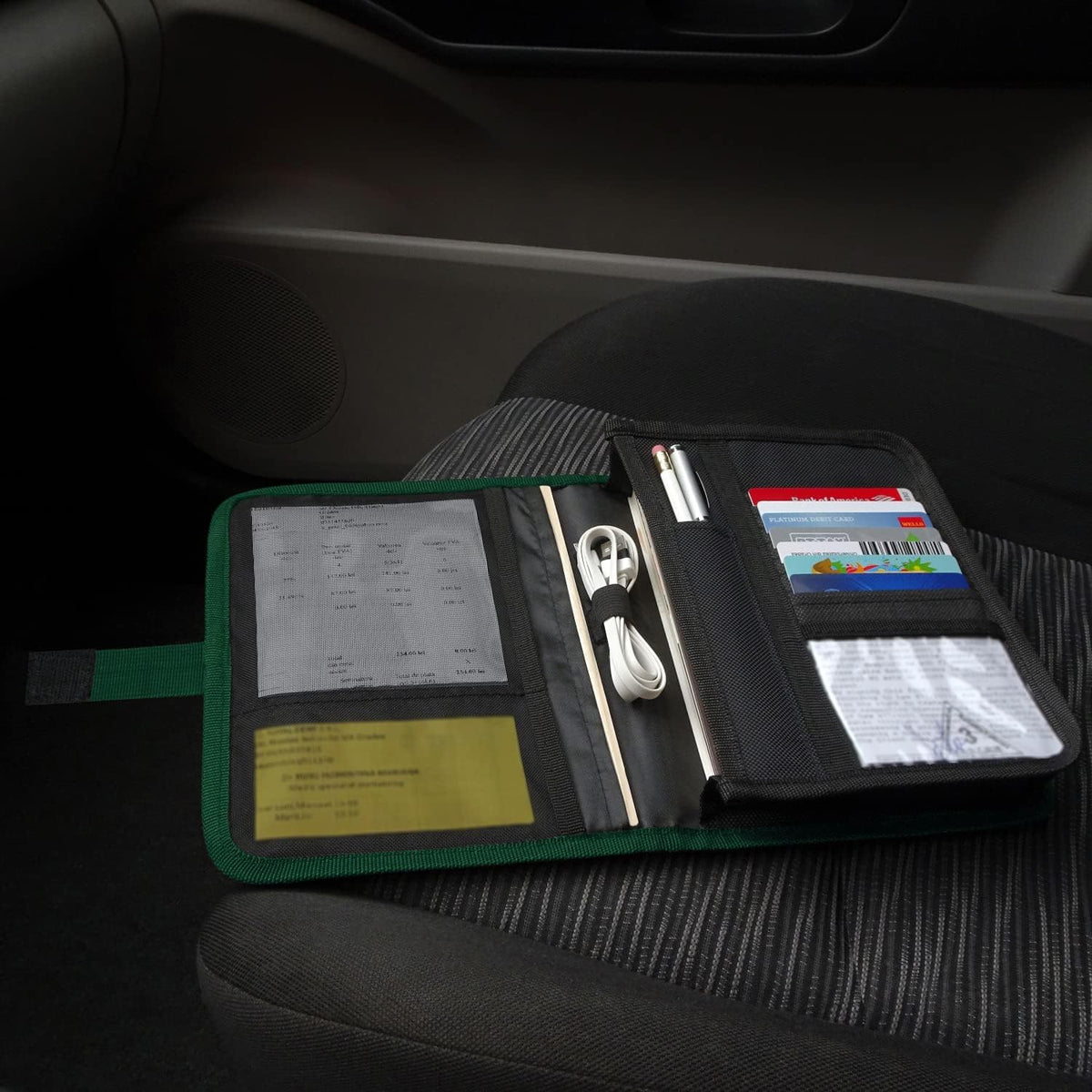 PlusXpres Glove Box Compartment Organizer - Car Document Holder - Green
