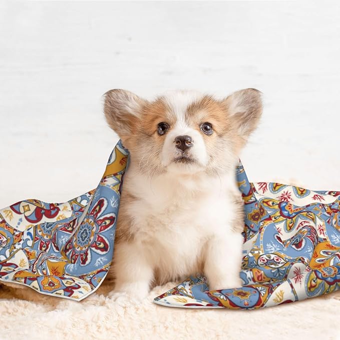 Boho Throw Blanket - Vintage Colorful Floral Blanket for Dog Cat Pet Blankets 30x20 for Couch Sofa Bed