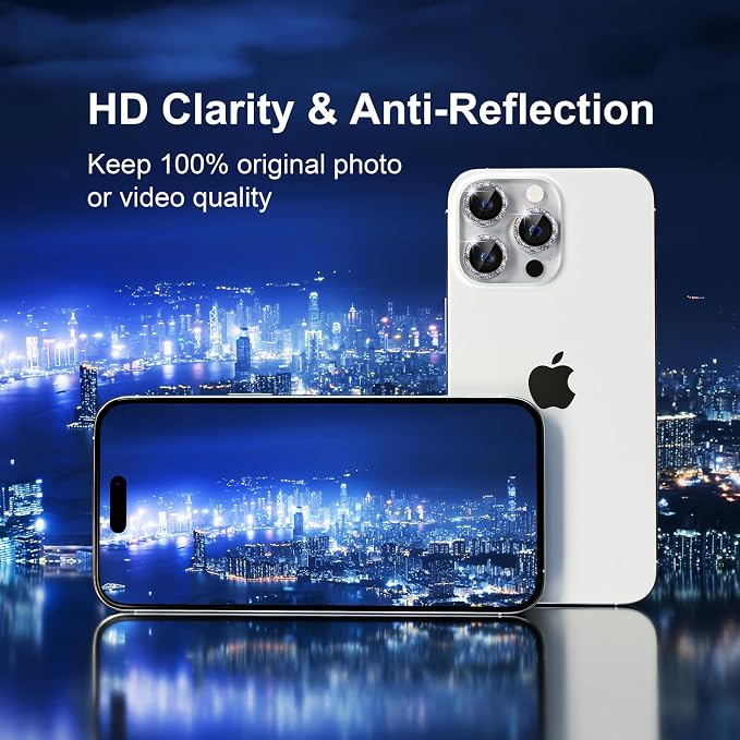 Misea Compatible for iPhone 15 Pro/iPhone 15 Pro Max Camera Lens Protector Bling