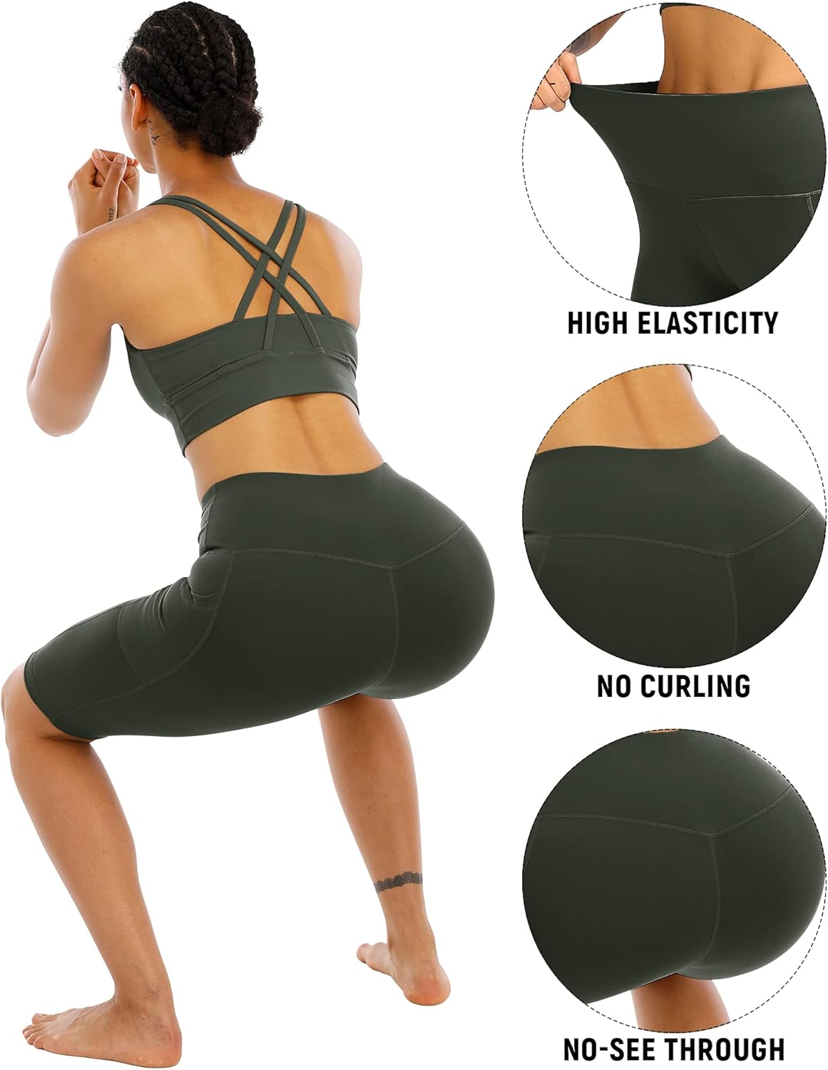 WHOUARE Biker Yoga Shorts - High Waisted with Pockets for Women | 4 Pack Tummy Control Workout Shorts