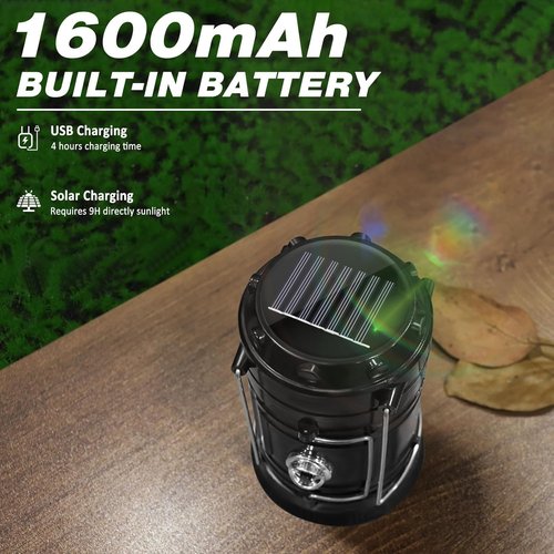 DIBMS Solar Camping Lantern - 2-Pack Collapsible LED USB Rechargeable Lights for Emergencies | Outdoor Use