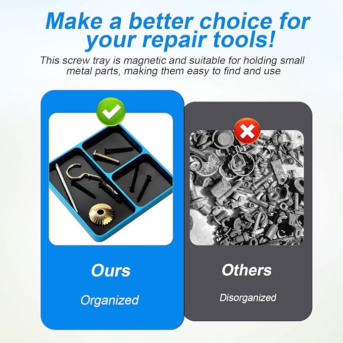 Magnetic Parts Tray, Magnetic Electronic Repair Screws and Parts Organizer Magnet Tool Tray Holder Ideal Screws Sockets Bolts Pins Small Parts Organization Supply(Sky Blue)