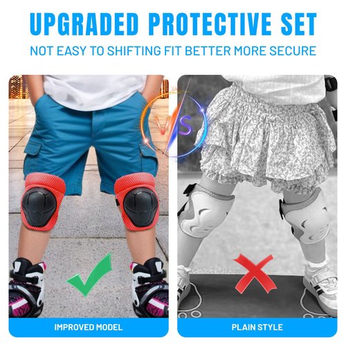 GEQID Kids Knee Pads Elbow Pads Wrist Guards Set ,Protective Gear for 4-6-12 boys girls roller skating scooter skateboarding bike (Red, Free Size (4-12 years or 40-80lbs))