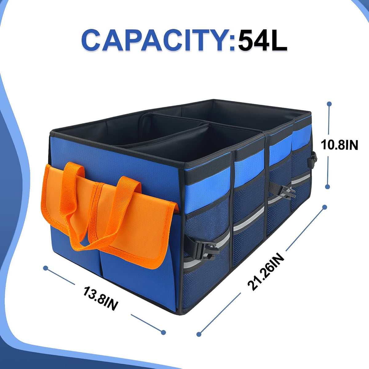 Car Trunk Organizer with Lid, Collapsible Multi-Compartment Car Organizer and Storage, Truck & Car Accessories for Women and Men, 54L Capacity Trunk Organizer for Outdoor/Camper/Travel/SUV/Car Truck