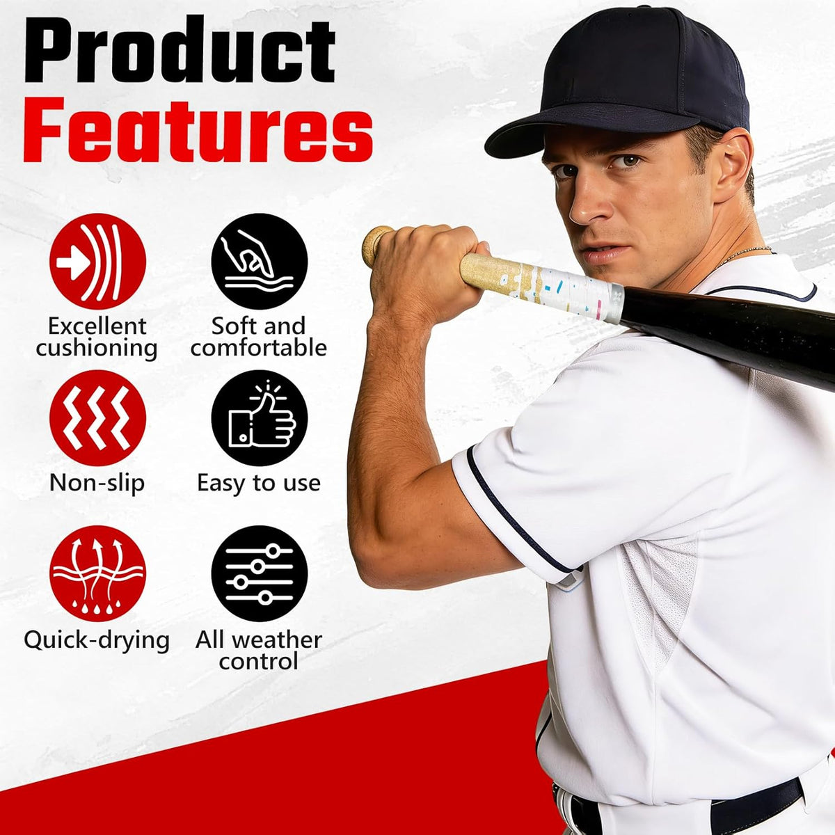 Skiennix Ice Cream Drip Baseball Bat Grip Tape - Non-Slip, Sweat Absorbent, 2/4 Pack, 0.5mm/1.1mm/1.75mm