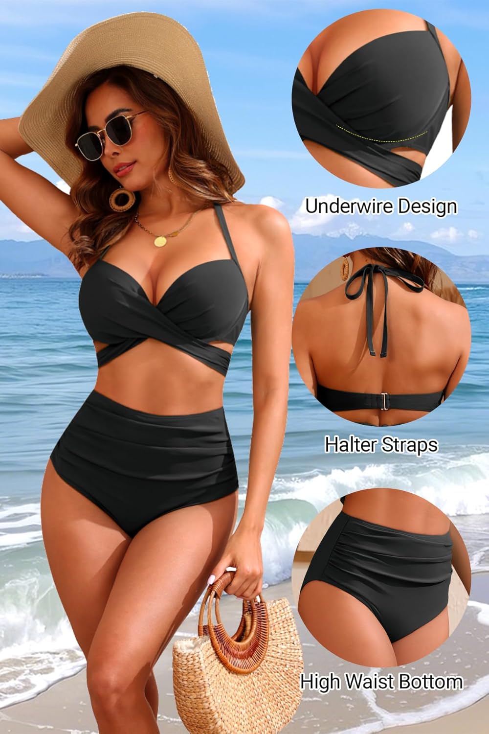 Skiennix High Waisted Underwire Bikini Set - Women's 2025 Two Piece Swimsuit with Tummy Control