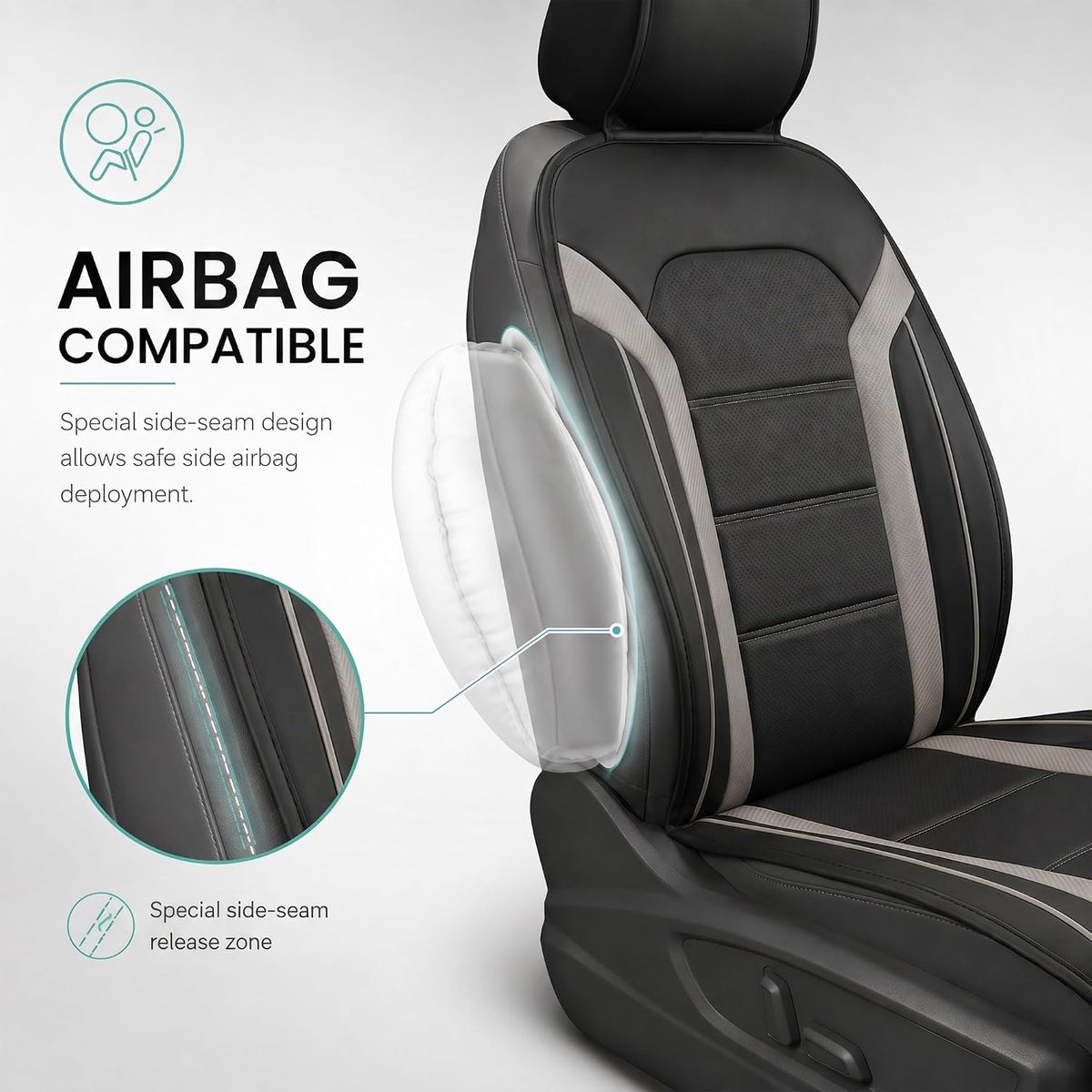 FH Group Front Set Faux Leather Car Seat Covers Cushions for Low Back Seat, Universal Fit, Airbag Compatible Seat Cover for SUV, Sedan Gray/Black
