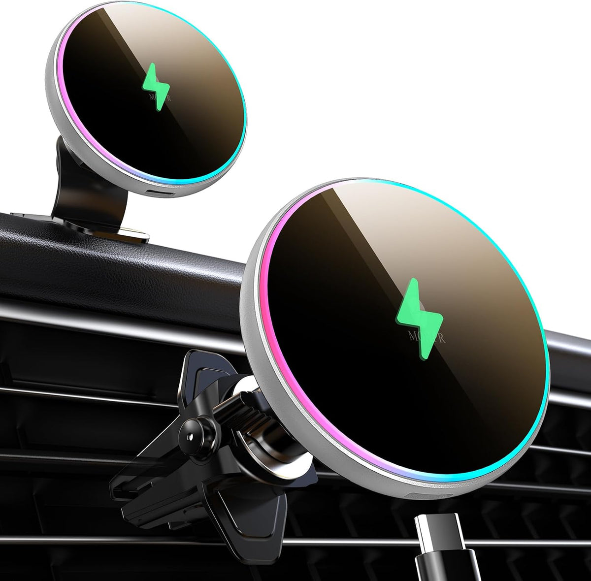 for Magsafe Car Mount Charger 15W LED RGB Car Phone Holder for Dash Vent
