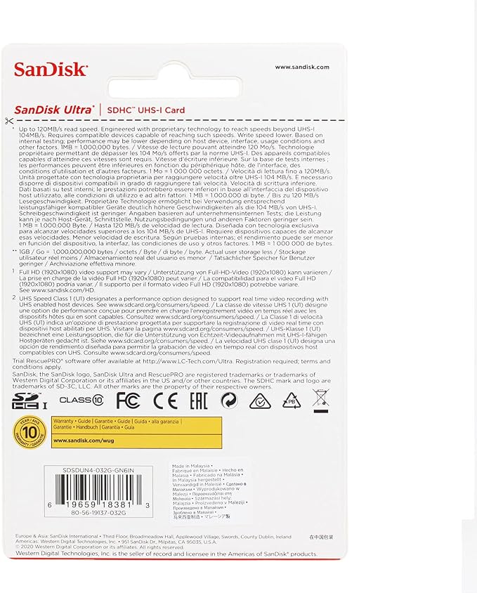 SanDisk 32GB Ultra SDHC UHS-I Memory Card
