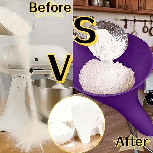 Flour Funnel for KitchenAid Mixer - Compatible with 5 Qt & 4.5 Qt Bowl-Lift Models | Dishwasher Safe, Anti-Splash Design for Mess-Free Baking | Includes 2-Piece Set (Purple)