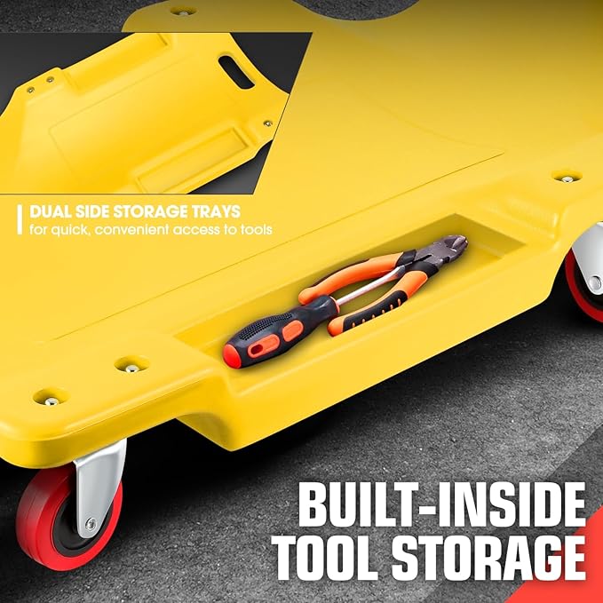 PM PERFORMOTOR 36" L X 17" W x 4.25" H Vehicle Repair Low Profile Automotive Creeper w/Padded Headrest, Yellow, PM-TOL-CPC36-YL