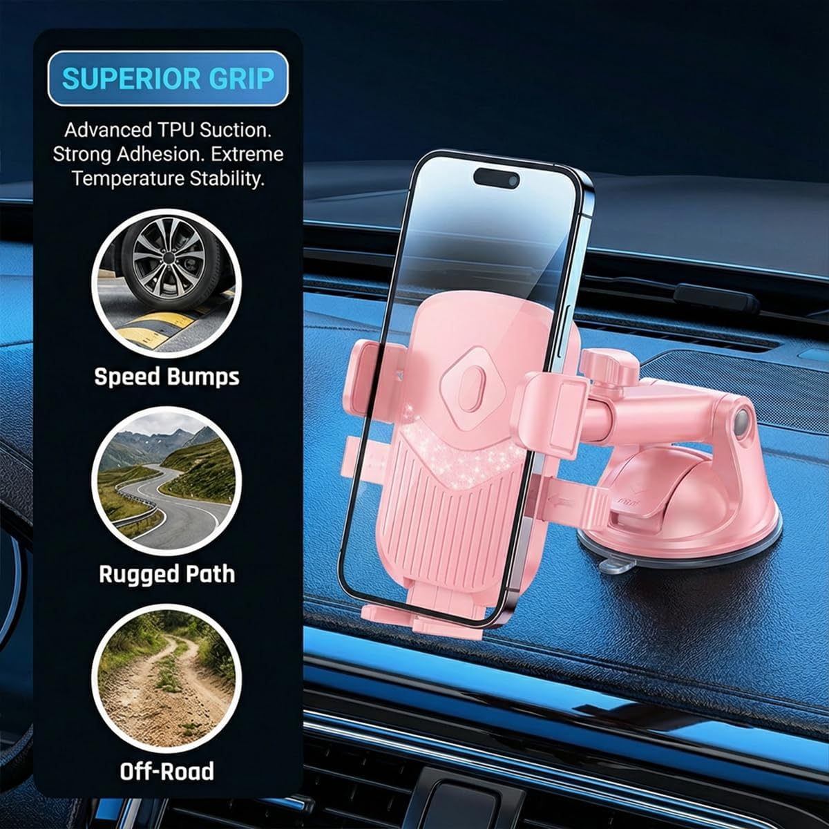 Car Phone Holder 360 Rotation Adjustable Smartphone Mount Pink