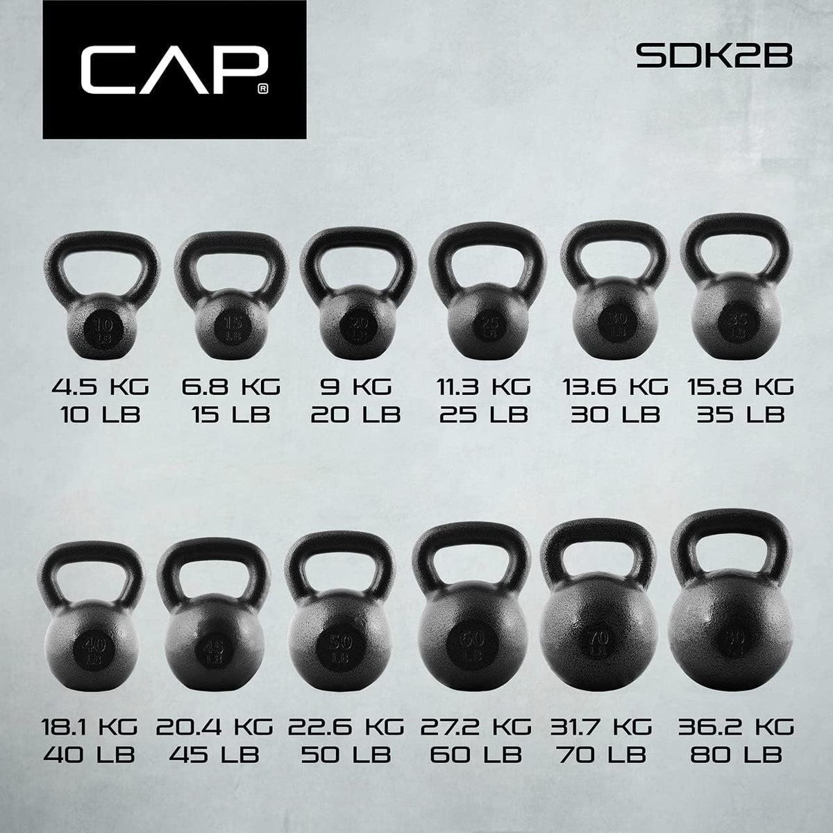 WF Athletic Supply Kettlebells - Painted Cast Iron for Strength Training | 10-80 Pounds Options Available