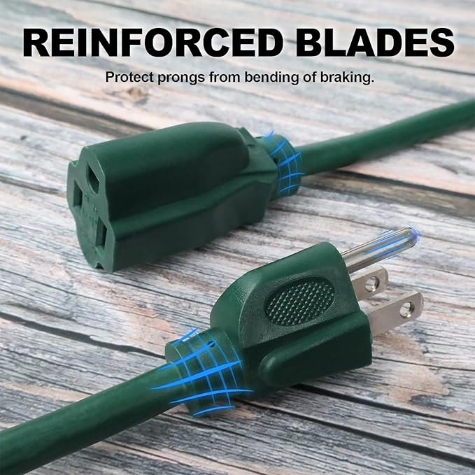 EP 10FT Green Outdoor Extension Cord, 16/3 SJTW Heavy Duty Waterproof, 3 Prong Grounded Plug, 13A 1625W 16AWG, Cold-Resistant Flexible Power Cable for Garden, Home, Christmas Lights