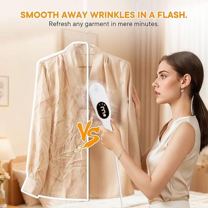 Smart Travel Steamer for Clothes, 1200W Handheld mini travel Steam All-in-One Portable Steamer Iron with LCD Display, 3 Steam Modes & 5s Fast Heat-up, Garment Steamer for Travel, Home, and Office