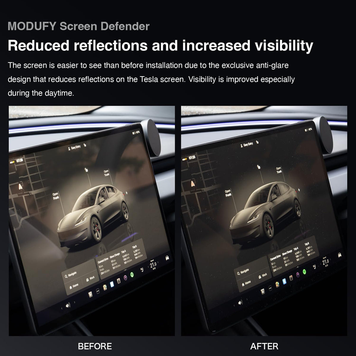 [16-inch] MODUFY Tesla Model Y Juniper Front & Rear Screen Protective Glass Set with Application Kit (High Hardness/Transparent/Anti-Scratch/Clear/Fingerprint/Shockproof/9H/Tesla/ModelY) (Matte Glass (Anti-glare))