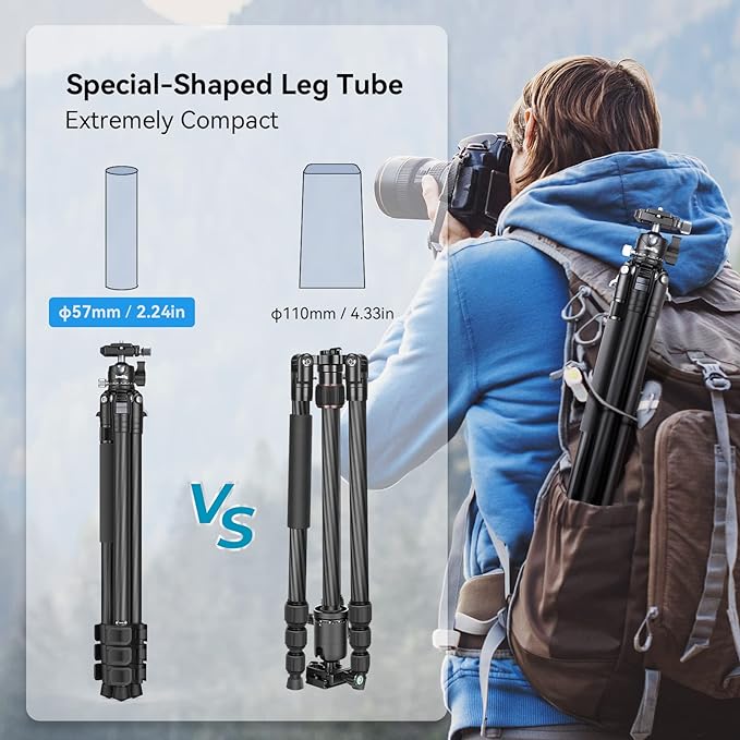 SmallRig AP-10 Carbon Fiber Tripod, 52.4" Lightweight Compact Camera Tripod