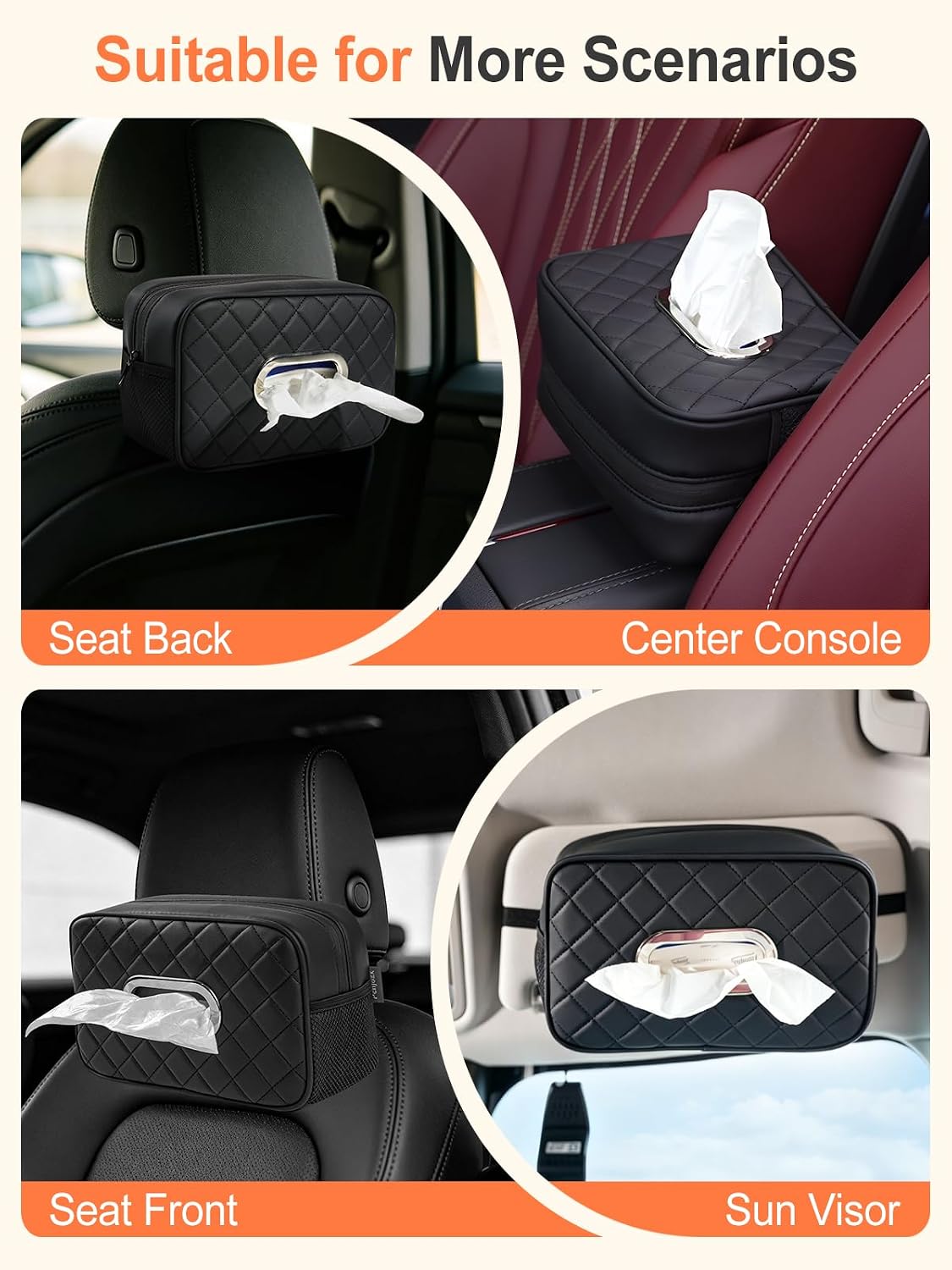 Multi-functional Car Tissue Holder with ‌2 Tuck Nets, Tissue Box Cover