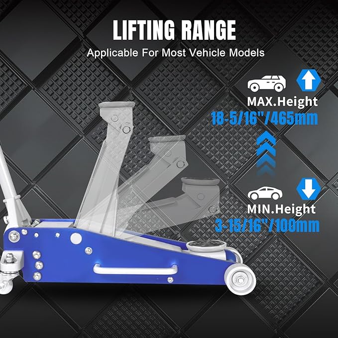 Big RED AT830011LUR Torin Low Profile, Aluminum and Steel Floor Jack with Dual Piston Quick Lift Pump,3 Ton (6,000 lb), Blue/Silver