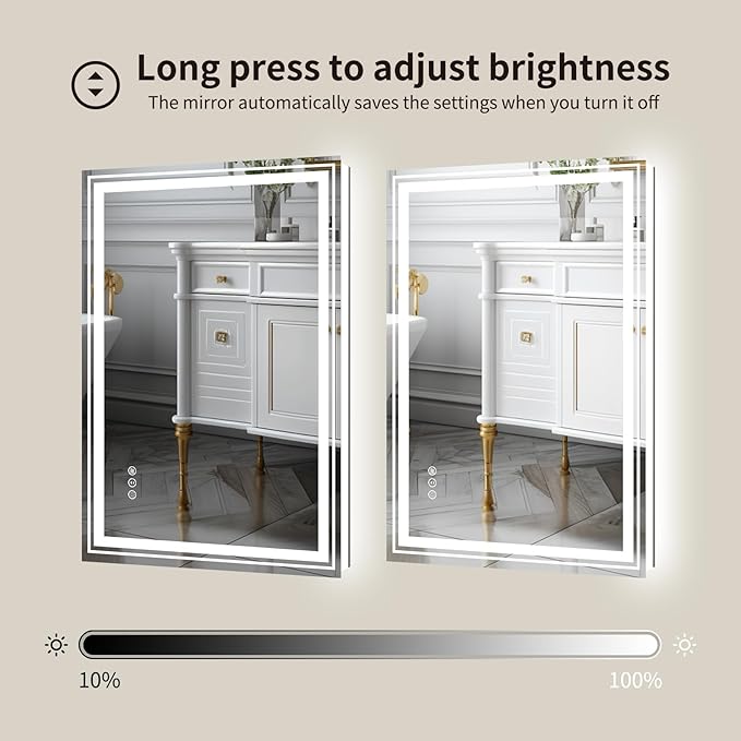 WTTY LED Bathroom Mirror with Backlit and Front Light, 24" X 31.5" Stepless Dimmable LED Mirror for Bathroom,Anti-Fog Lighted Bathroom Vanity Mirror Modern for Wall,Memory Function,Shatter-Proof