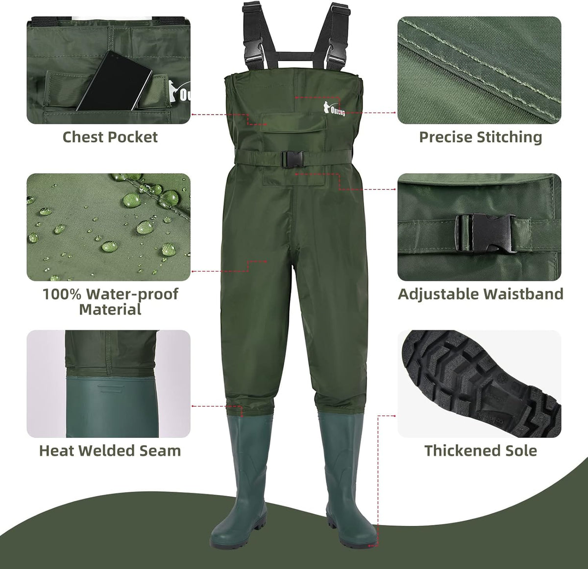 Skiennix Bootfoot Fishing Chest Waders - Waterproof 2-Ply Nylon/PVC | Durable Hunting Gear for Men & Women