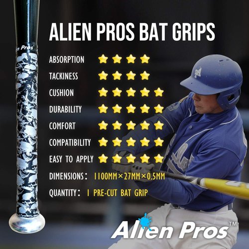**ALIEN PROS Bat Grip Tape - 0.5MM Precut Baseball Grip Tape for Pro Feel | 1 or 3 Pack Options**