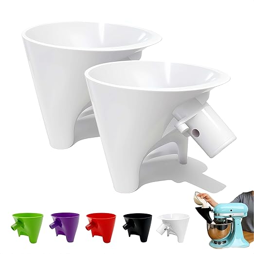 Flour Funnel for KitchenAid Mixer - Compatible with 5 Qt & 4.5 Qt Bowl-Lift Models | Dishwasher Safe, Anti-Splash Design for Mess-Free Baking | Includes 2-Piece Set (White)