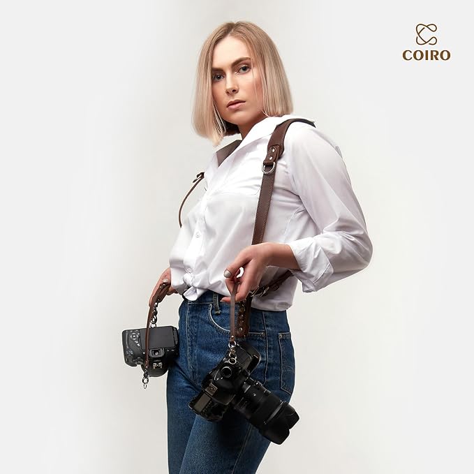 C Coiro Dual Camera Harness Shoulder Leather Camera Strap