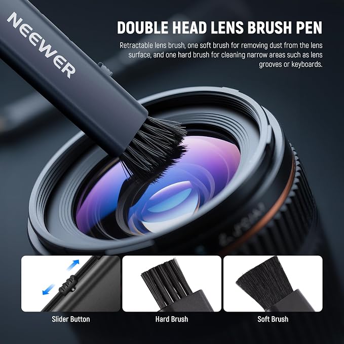 NEEWER 5 in 1 Camera Lens Cleaning Kit, 1x Lens Brush Pen + 1x Air Blower + 1x