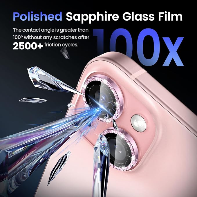 Tensea for iPhone 15 / iPhone 15 Plus Camera Lens Protector, 9H Tempered Glass