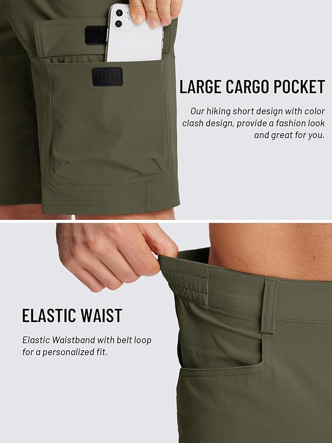 TACVASEN Men's Summer Outdoor Shorts Quick Dry Cargo Casual Work Hiking Shorts (NO Belt)