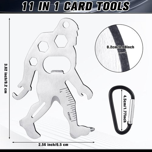 Cholemy 12 Pcs Credit Card Tool Novelty Stocking Stuffer Wallet Multitool Edc Gadget Friendship Bigfoot Sasquatch Elephant Gift Small Hand Carabiners Tool for Father Day Men Birthday(Ape-man,Silver)