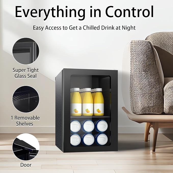DOGHLY 0.9 Cu.ft Mini Fridge Solid Door, 24 Cans Beverage Refrigerator | Drink Fridge for Soda Beer Wine, Manual Temperature Control, Removable Shelf, Quiet Beverage Cooler for Office, Dorm, Bar