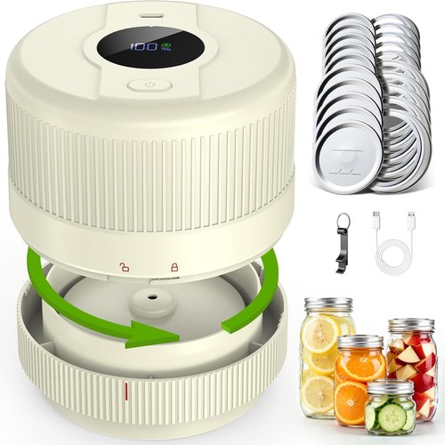 Mason Jar Vacuum Sealer Kit - Electric Sealer for Wide & Regular Mouth Lids | Automatic Food Storage Machine - Ivory