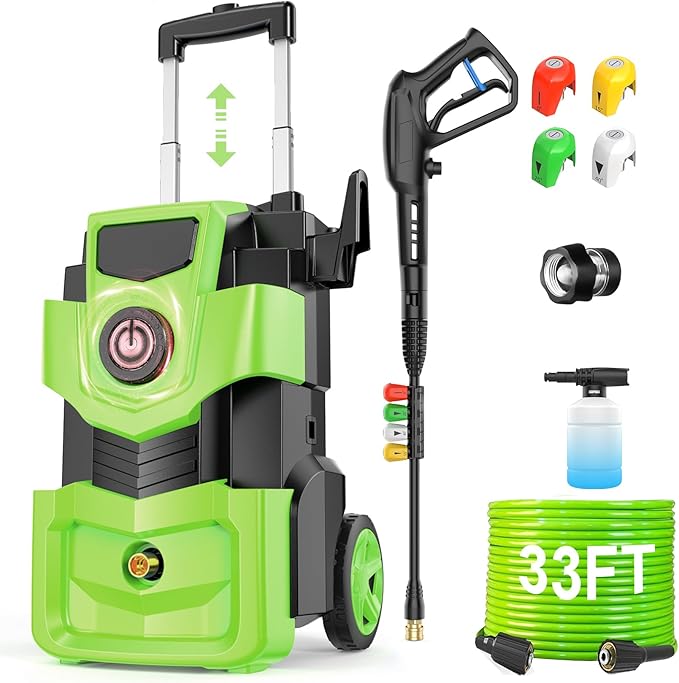 Pressure Washer 5000PSI Adjustable Pressure Power Washers Powered with 33ft Hose, 4 Nozzle and Foam Cannon, Powerwashers Cleaner Machine for Home, Cars, Green