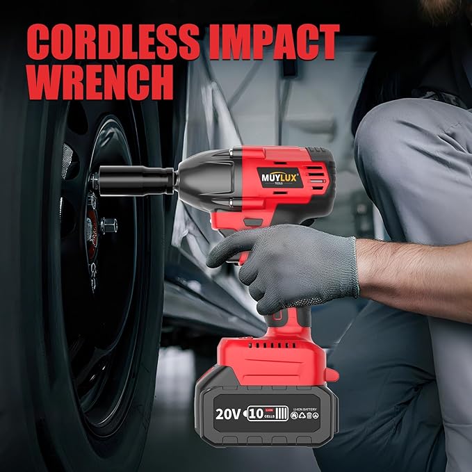 430N.m/320Ft-lbs Brushless Cordless Impact Wrench 1/2 Inch with 4.0Ah Battery and Charger, High Torque Electric Impact Gun, Power Drill Driver for Car/DIY Furniture/Lawn Mower, 1 Battery