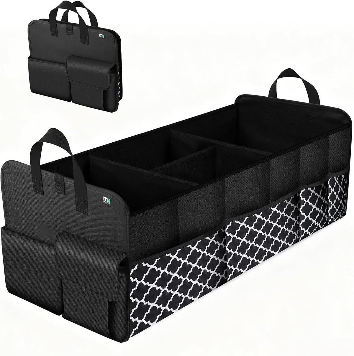 MIU COLOR Trunk Organizer for SUV, Car Organizer, Collapsible Trunk Organizer for Car, Non-Slip Storage Organizer for Sedans, Van, Jeep, Grocery, Large 4 Compartments, Black Grid 32"×13"×12"