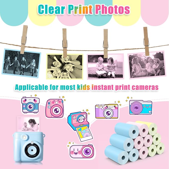 12 Rolls Kids Instant Camera Thermal Print Paper Refill
